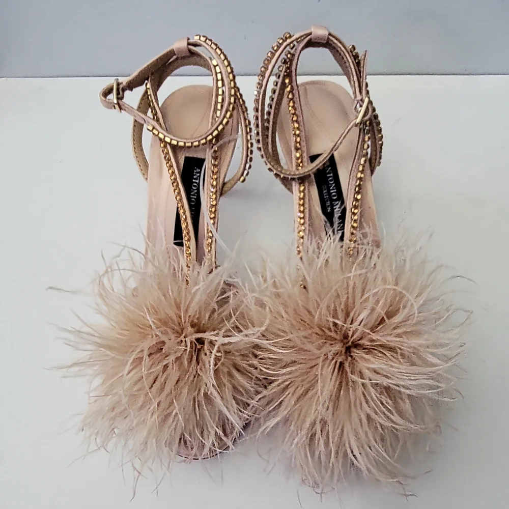Antonio Melani Collection Aurora Feathered Rhinestone Embellished Dress Sandals - Picture 6 of 13